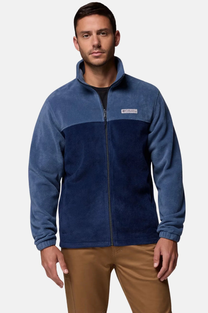 Men's fleece full-zip jacket in collegiate navy with contrast dark-blue panels