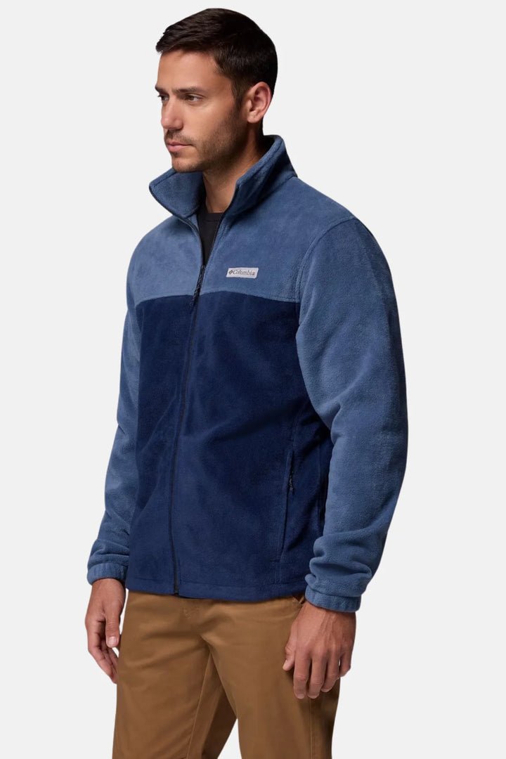Men's fleece full-zip jacket, navy, with chest logo and long sleeves