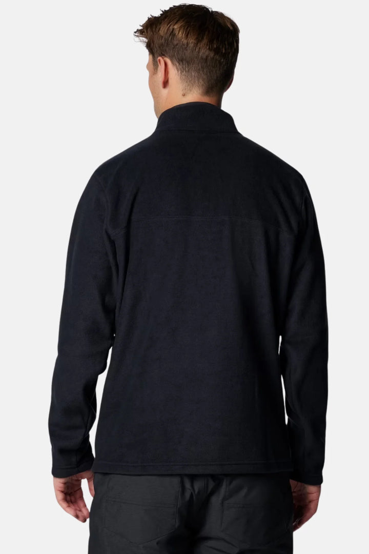 Men's black half-snap fleece pullover back view