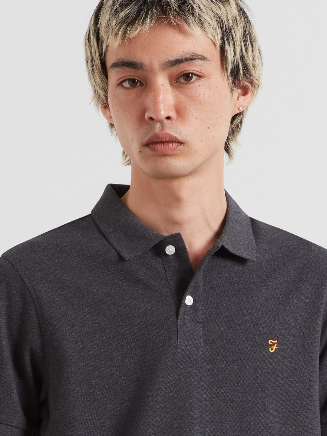 Farah Cunningham washed black marl polo shirt with buttoned placket and logo