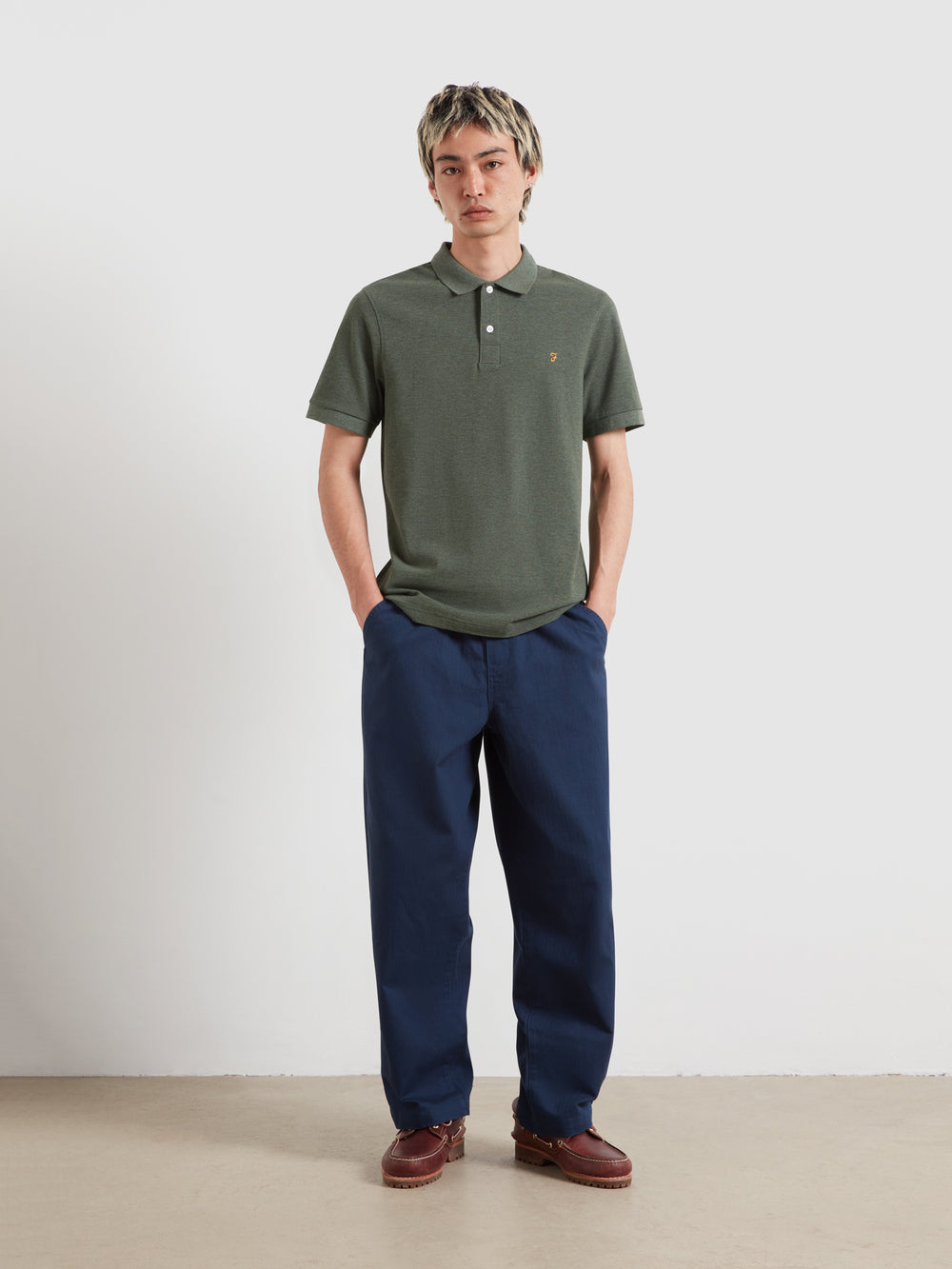 Olive green marl polo shirt with short sleeves and small chest logo
