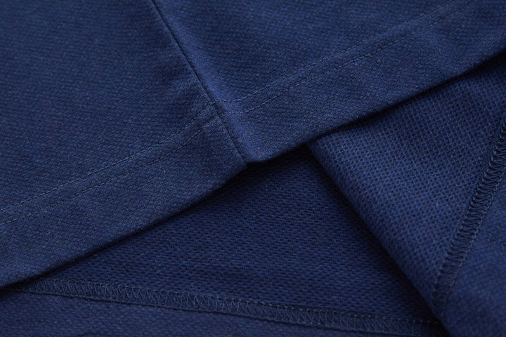 Dress blue polo shirt under-collar mesh trim and seam stitching