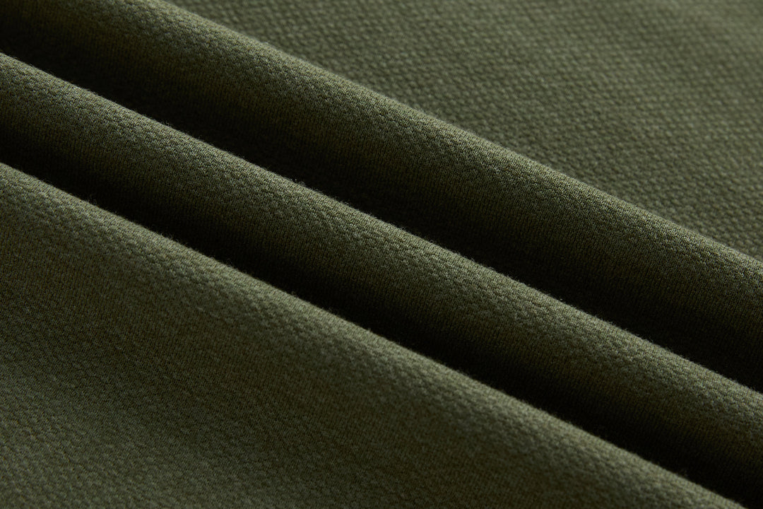 Olive long-sleeve polo shirt fabric texture close-up