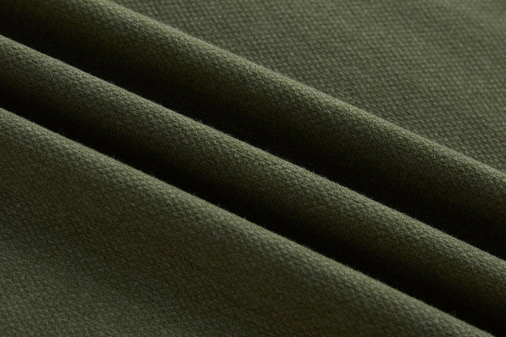 Olive long-sleeve polo shirt fabric texture close-up
