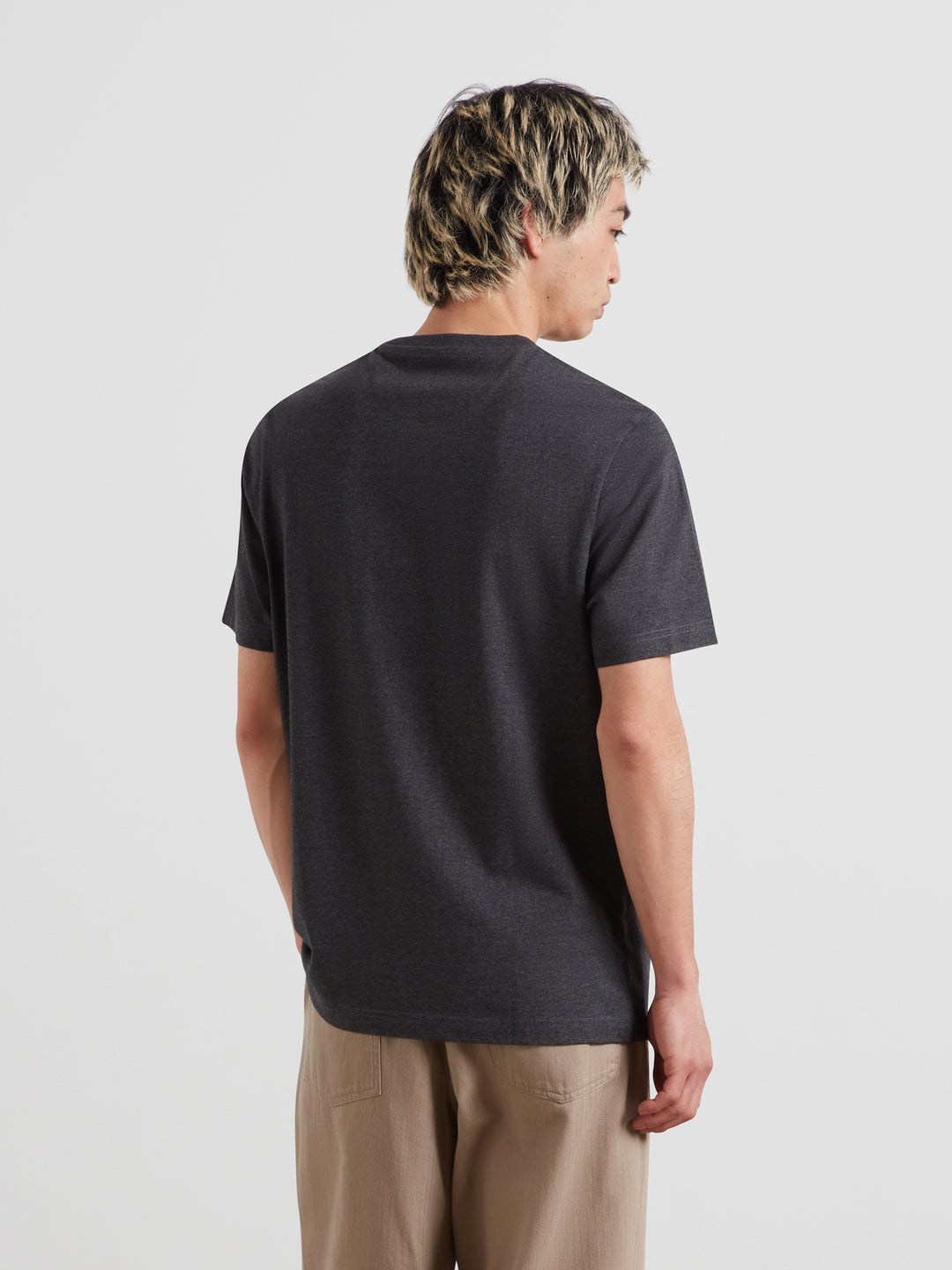 Men's Farah Danny T-shirt, washed black marl, crew neck, short sleeves, back view.