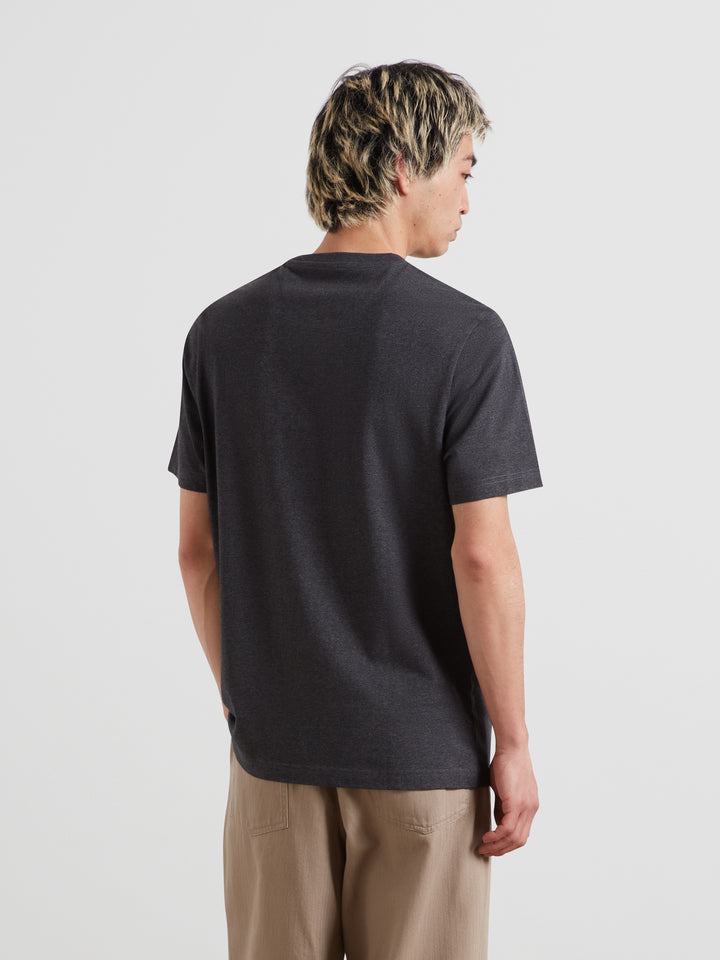 Men's Farah Danny T-shirt, washed black marl, crew neck, short sleeves, back view.