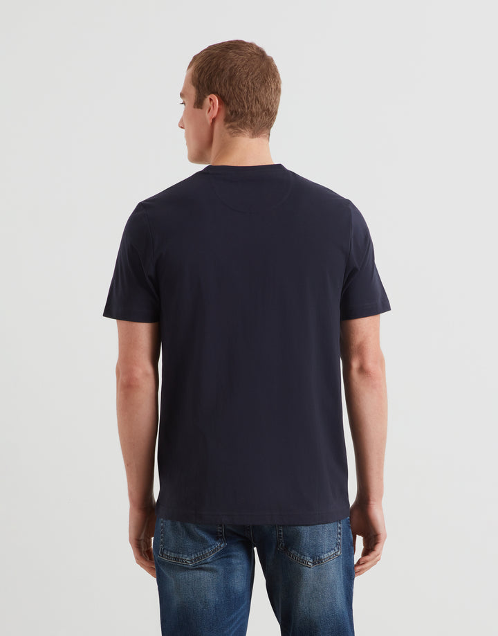 True navy crew-neck T-shirt with short sleeves, plain back view