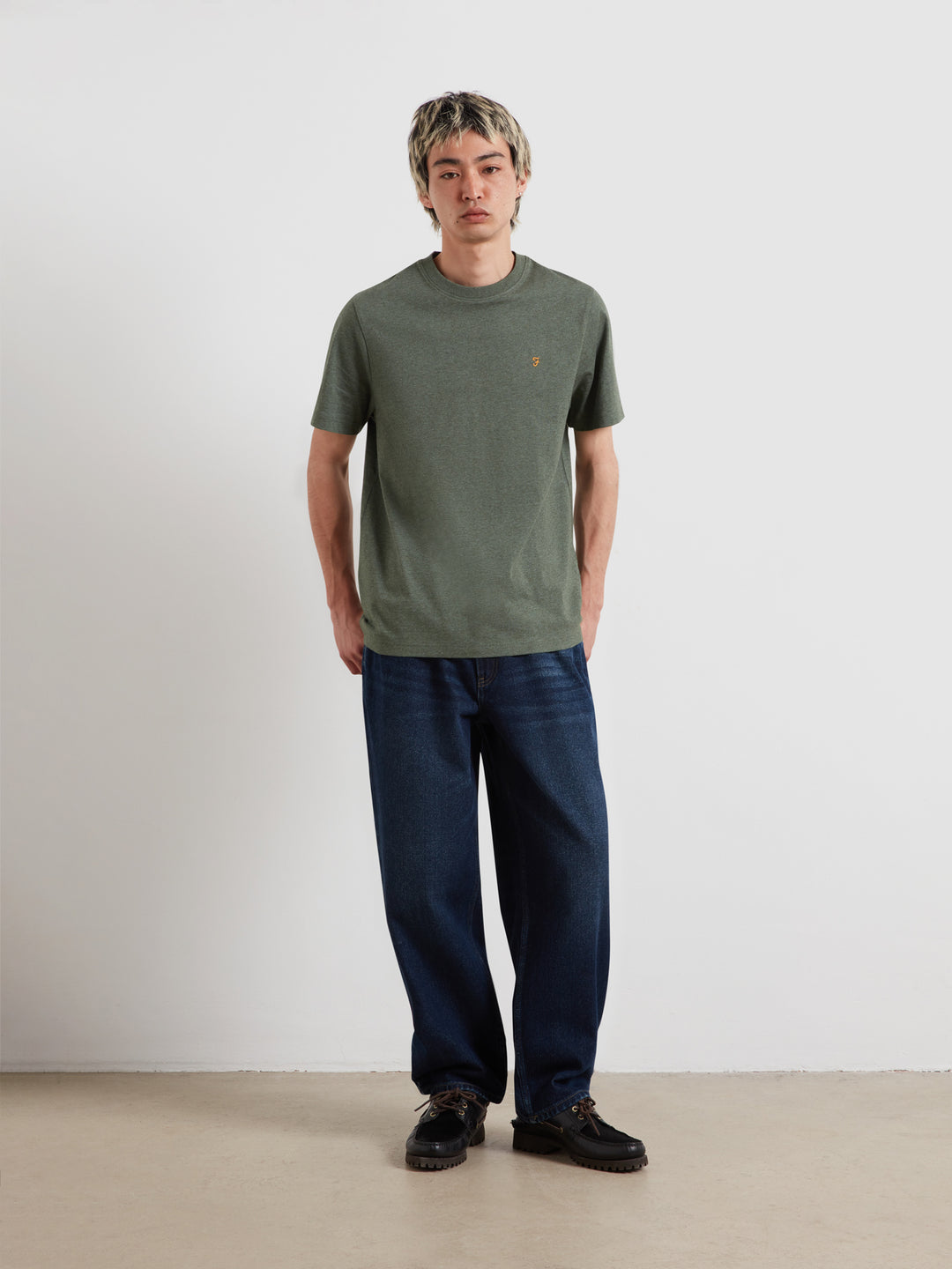 Farah Danny T-shirt in rosemary green marl, crew neck, short sleeves, chest logo