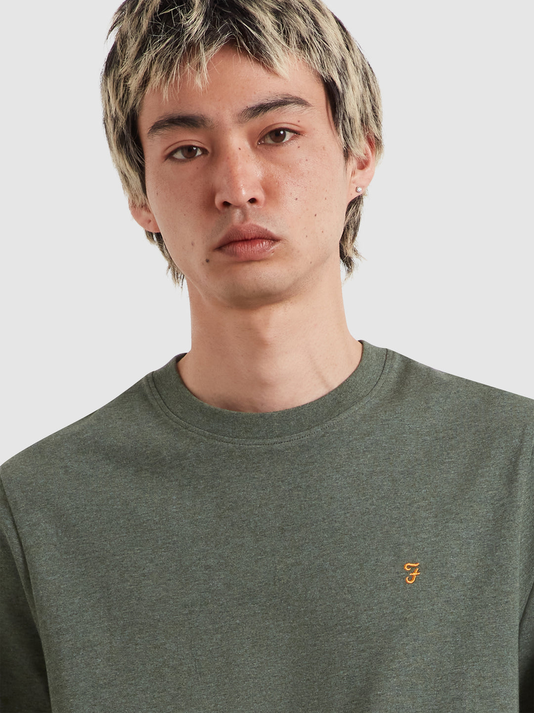 Farah Danny T-shirt in rosemary green marl, crew neck, small chest logo