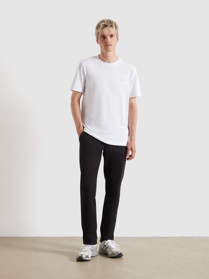 White crew-neck T-shirt with small Farah logo on chest, short sleeves