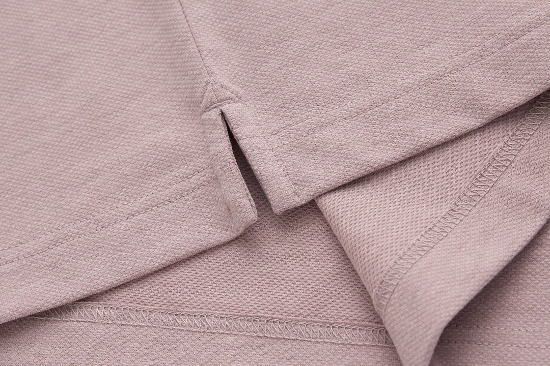 Woodrose polo shirt collar seam detail with underside stitch and placket