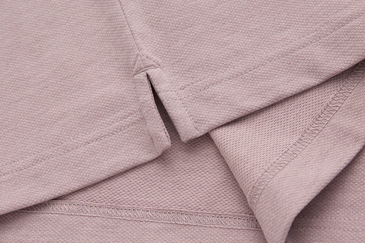 Woodrose polo shirt collar seam detail with underside stitch and placket