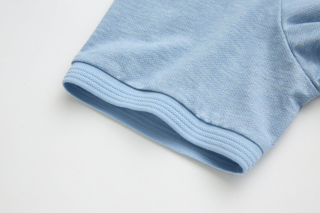 Sky blue polo shirt sleeve cuff with ribbed hem