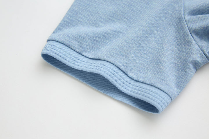 Sky blue polo shirt sleeve cuff with ribbed hem