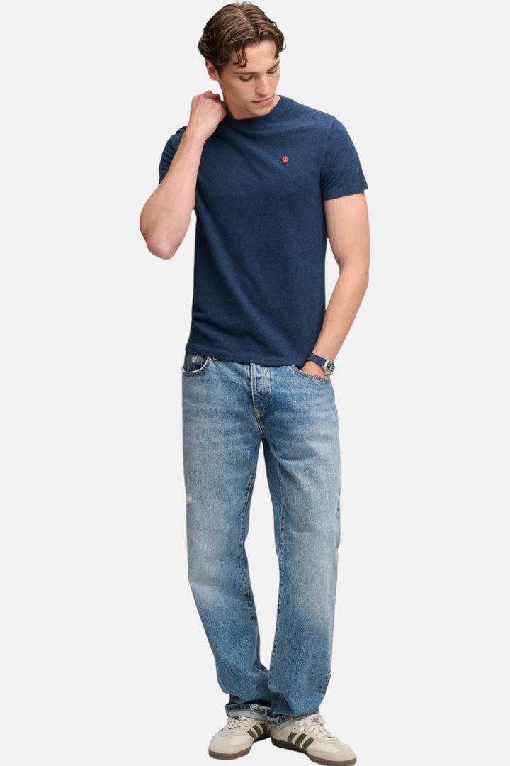 Men's Essential T-shirt, deep blue marl, short sleeves, orange chest logo