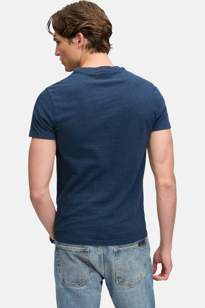 Men's Essential T-shirt in deep blue marl, crew neck, short sleeves, plain back
