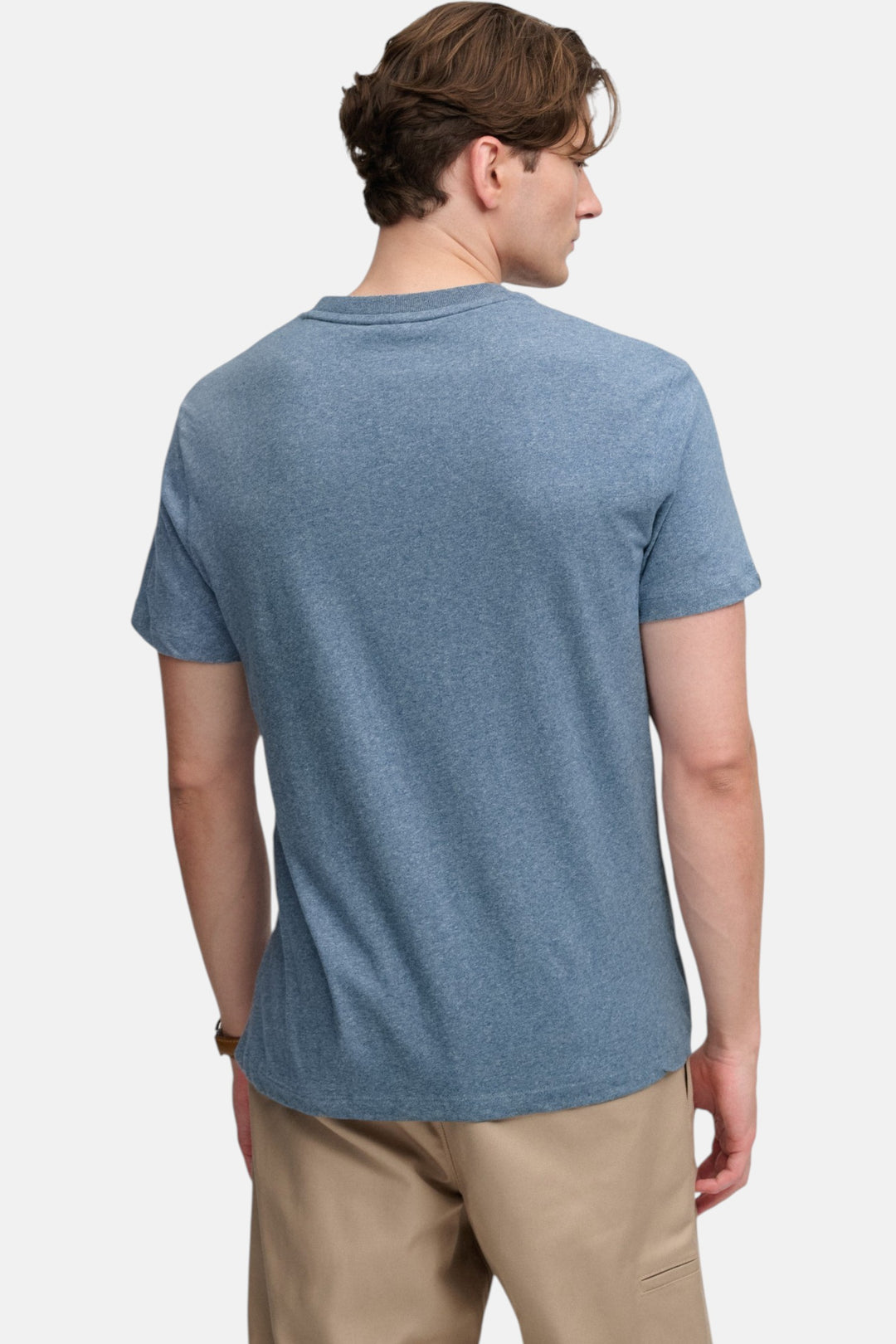 Blue marl crew-neck short-sleeve T-shirt, back view