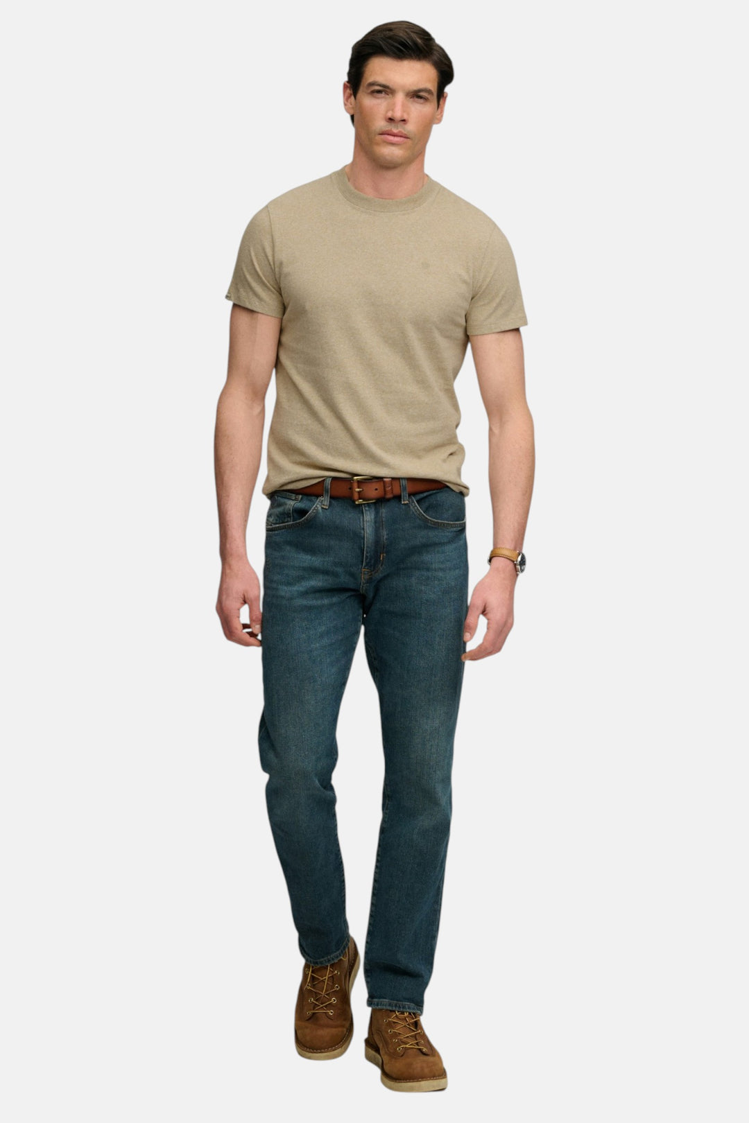 Men’s tan fleck marl essential T-shirt, crew neck, short sleeves