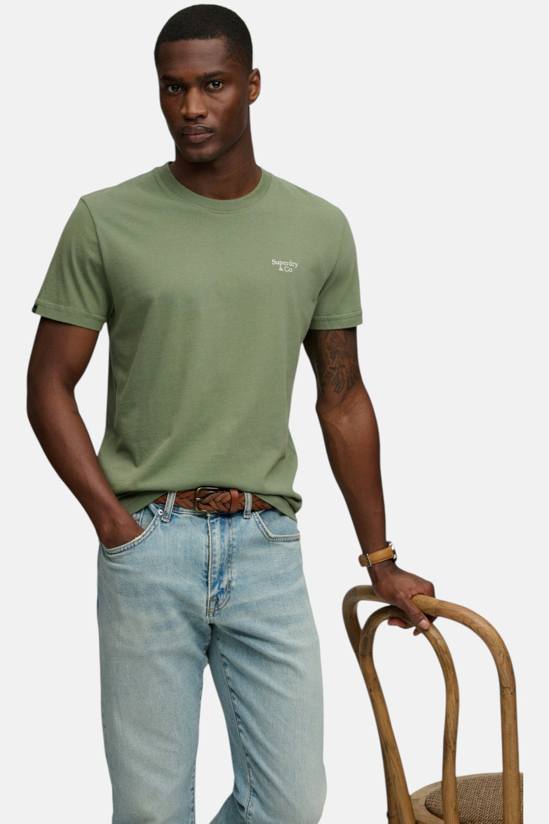 Men's green Essential T-shirt with small chest logo