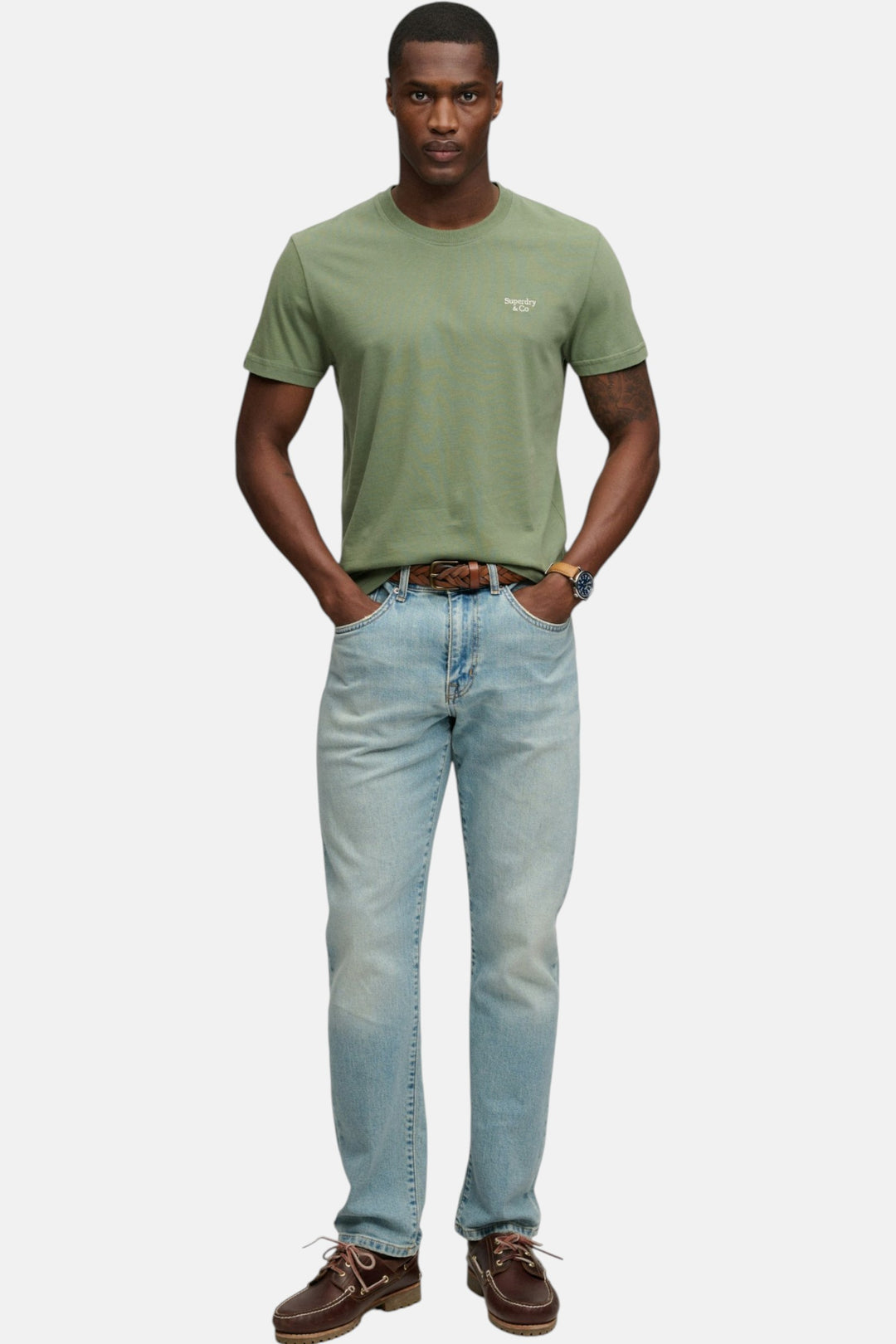 Men's green Essential T-shirt, short sleeves, crew neck, chest logo