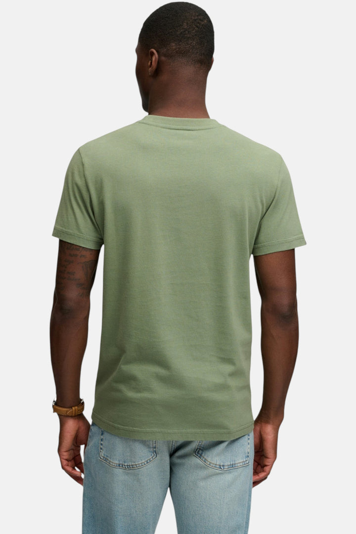 Back view of men's green Essential T-shirt, short sleeves