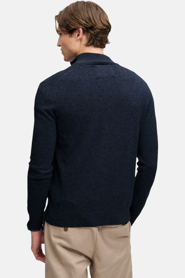 Lightweight half-zip sweater in dark navy marl, long sleeves, back view
