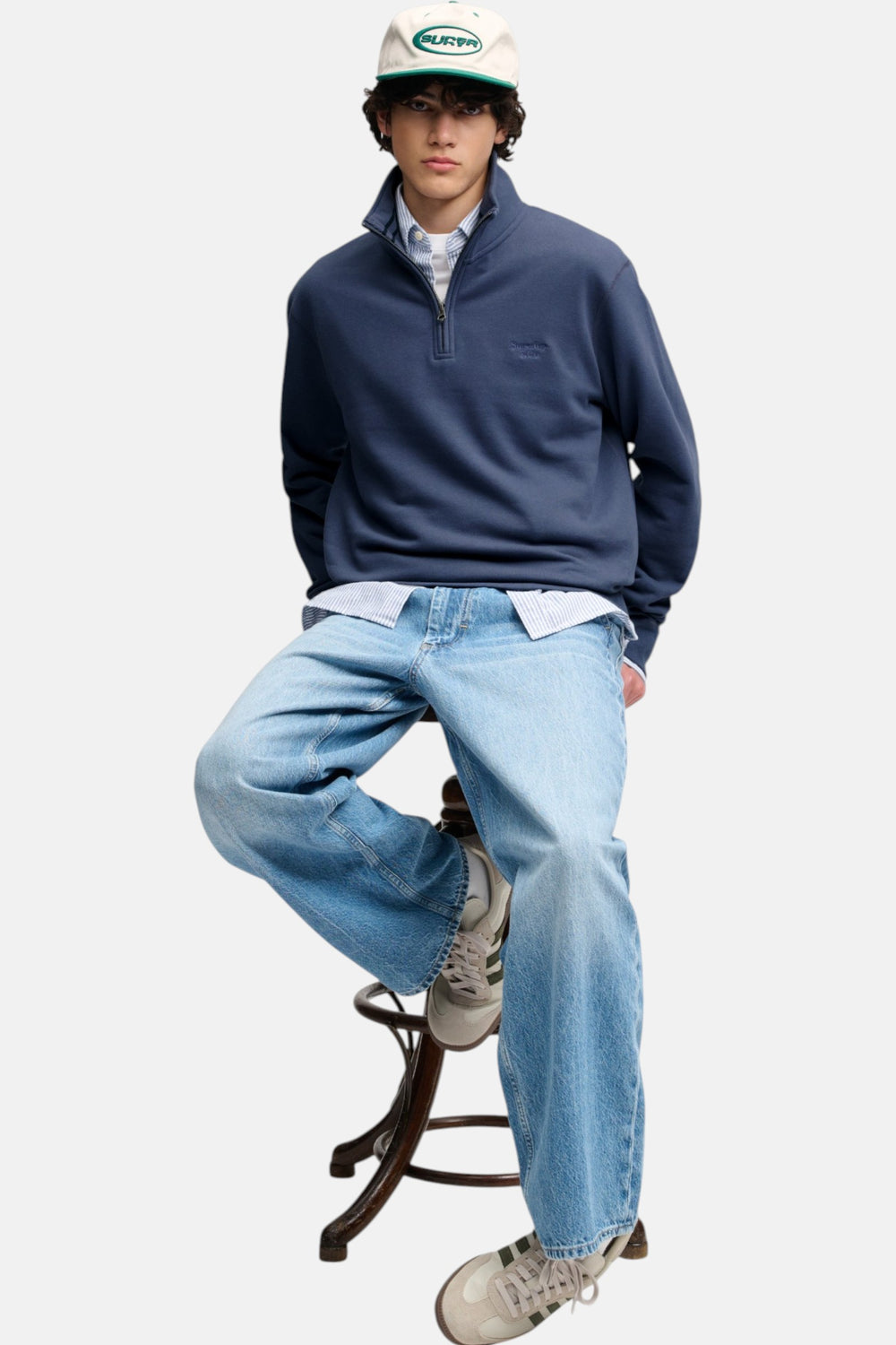 Superdry navy half-zip sweatshirt with front zip neckline and small chest logo