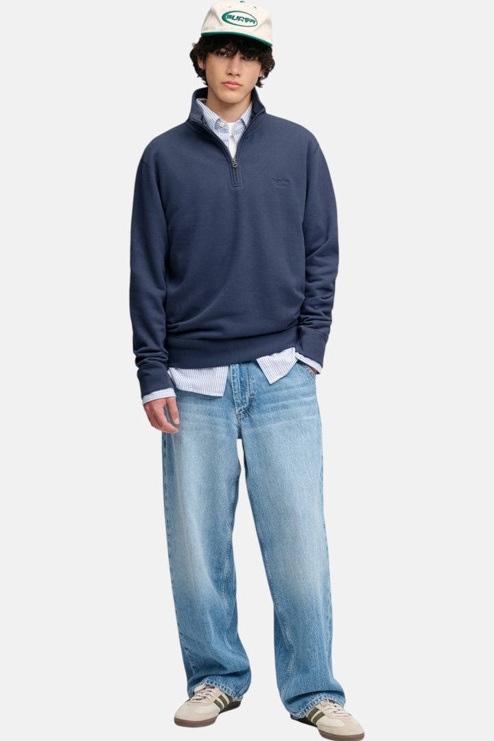Superdry navy half-zip sweatshirt with zip neck, long sleeves, relaxed fit