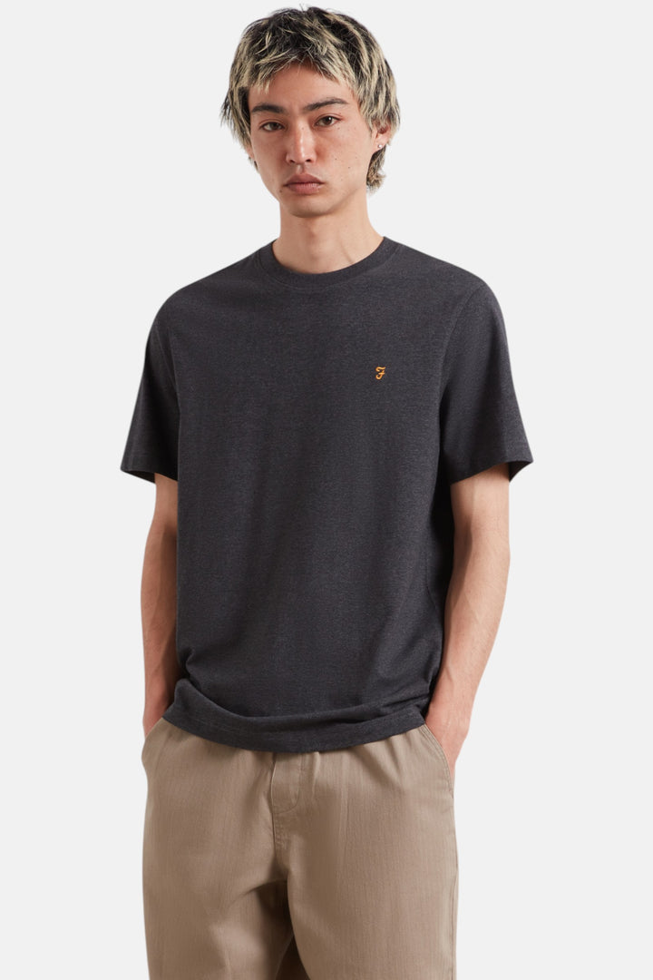 Farah Danny men's washed black marl T-shirt with small chest logo