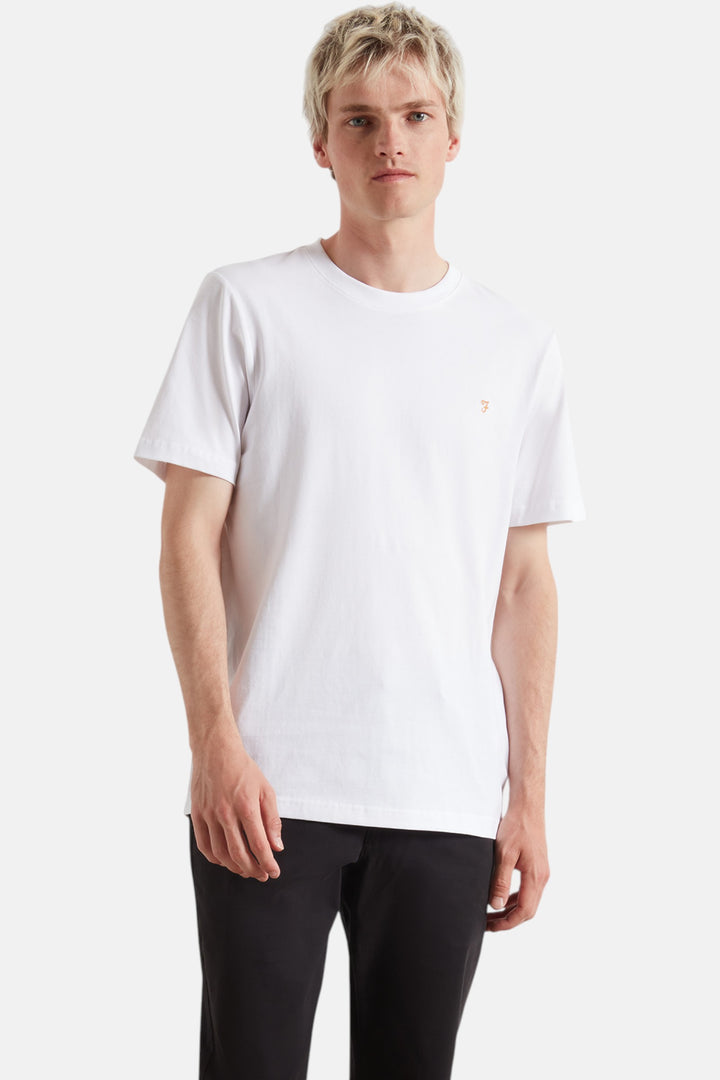 Men's Farah Danny white crew-neck T-shirt with small chest logo