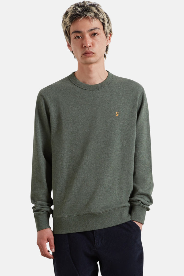 Farah Hemming crew jumper, dark green marl, long sleeves and ribbed cuffs