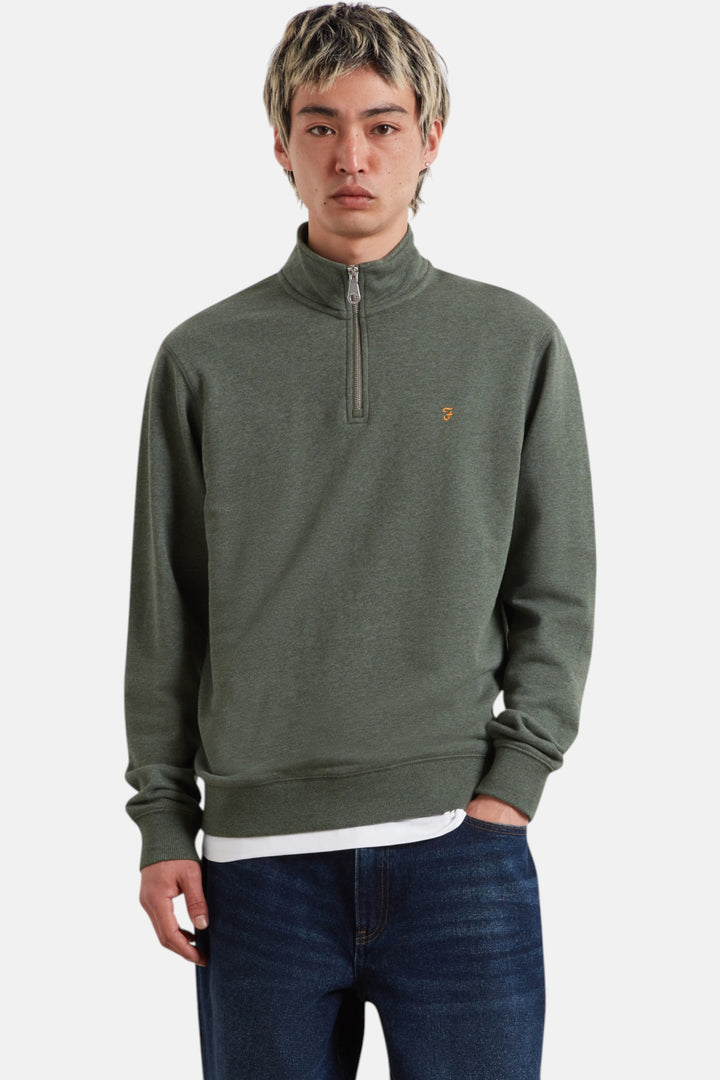 Farah Arnold men's 1/4-zip top in dark green marl, small chest logo