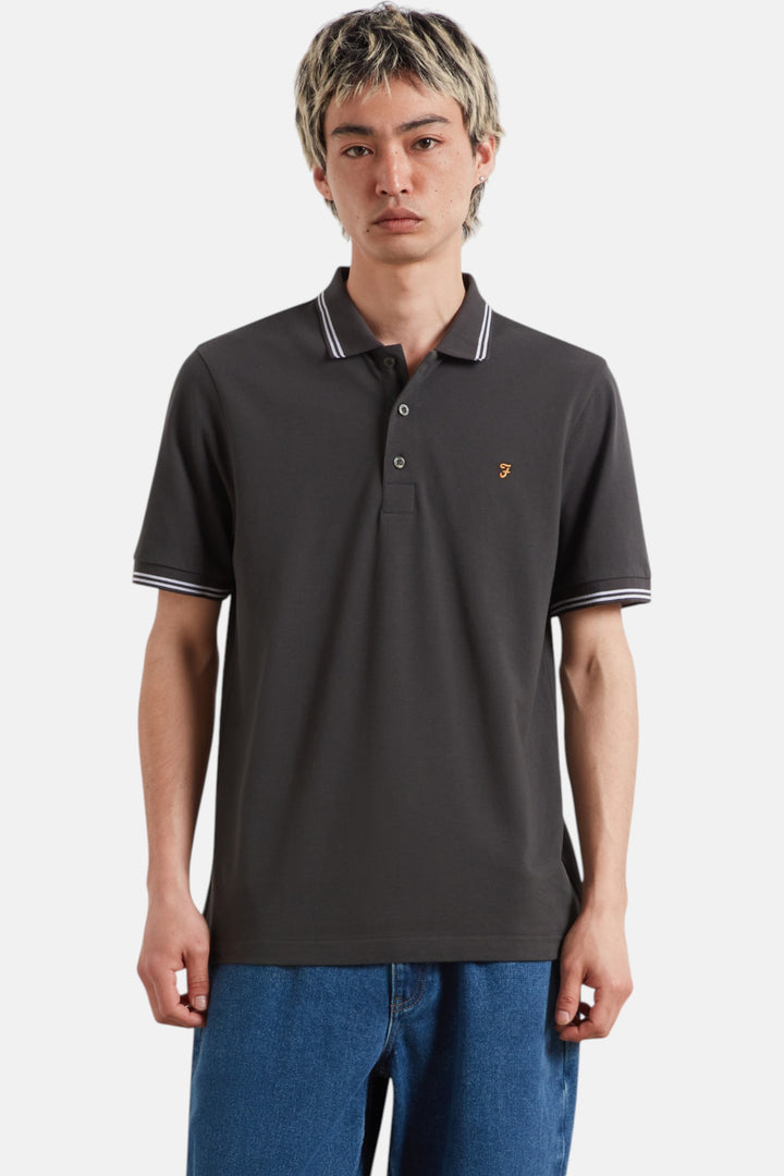 Farah Bowes washed black tipping polo shirt with contrast collar and button placket