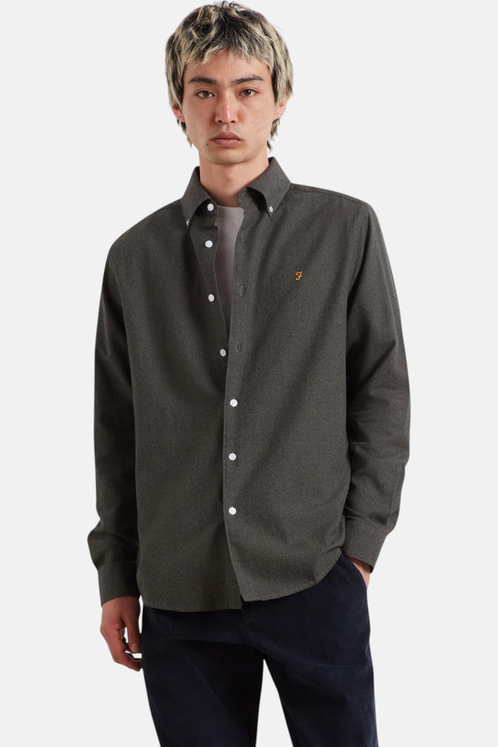 Farah Ali long-sleeve button-up shirt, dark gray with chest logo