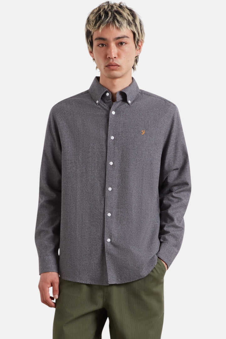 Farah Ali long-sleeve button-up shirt, dark gray, button-down collar