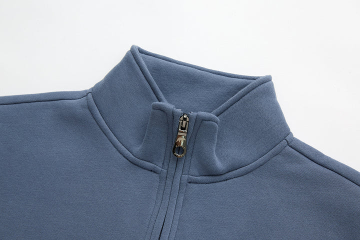 Blue 1/4-zip top with mock neck and zip at collar