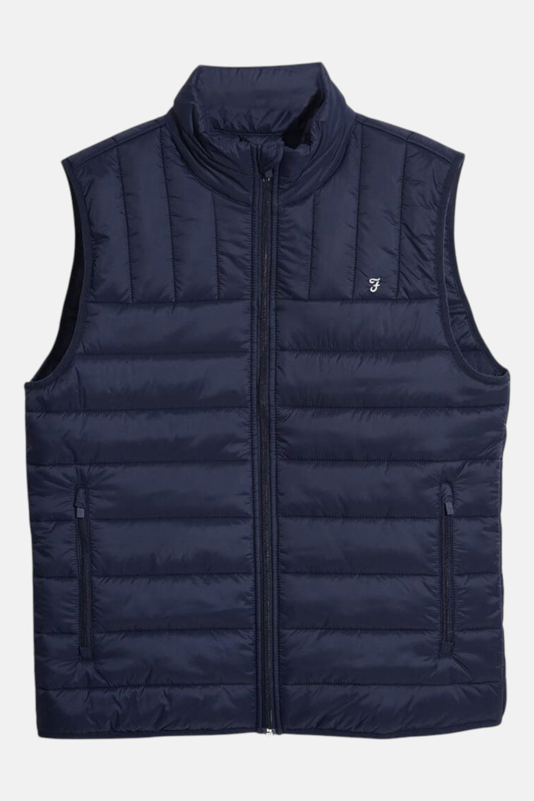 Farah Arsenal padded gilet vest in true navy, full zip, stand collar