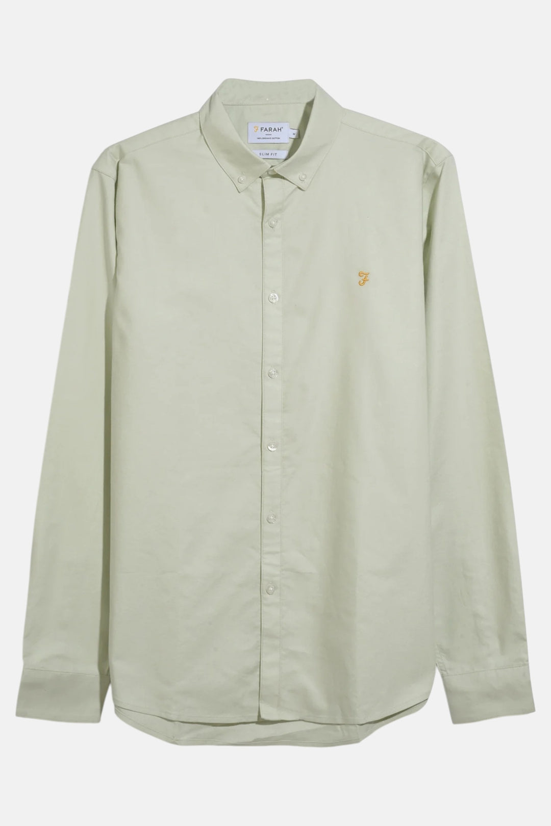 Slim-fit Oxford shirt in soft green, long sleeves, button-front, chest logo embroidery