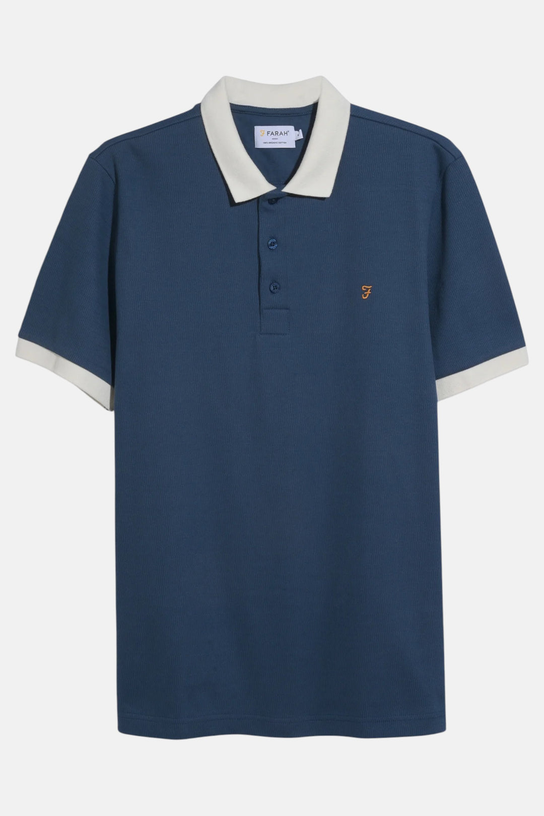 Men's Farah textured polo shirt in dark blue with white contrast collar