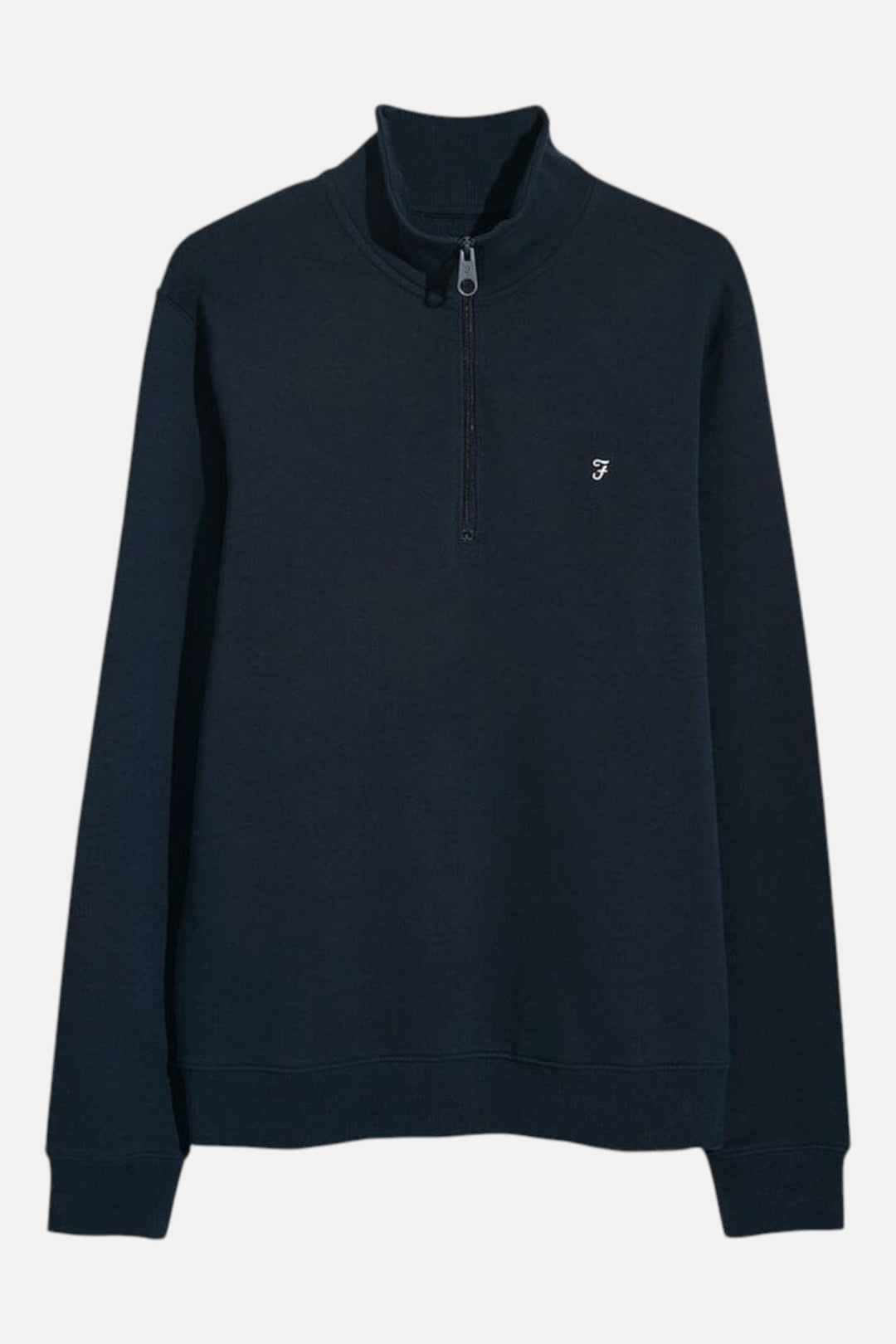 Farah Harry navy 1/4-zip sweatshirt with front zipper and small chest logo