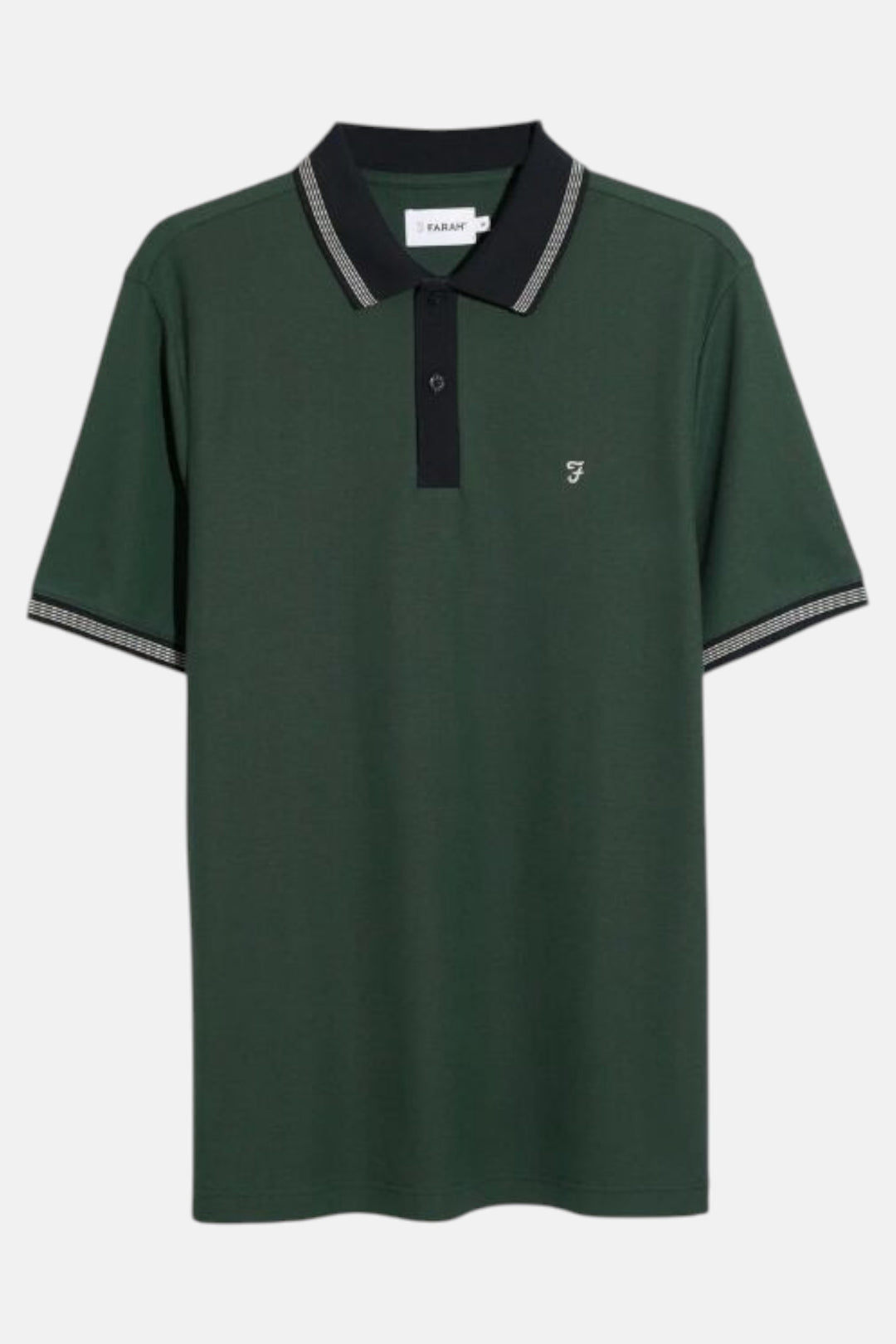 Farah Kimell pine green tipped polo shirt with black-trim collar and button placket