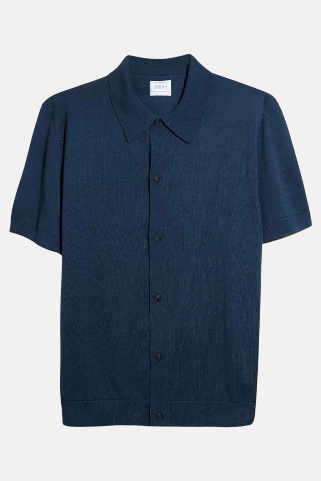 Men's blue knitted polo shirt with short sleeves and button placket