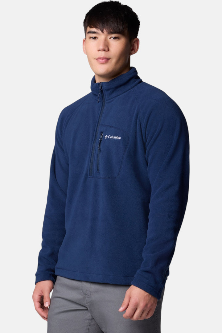 Half-zip fleece pullover in collegiate navy with quarter-zip and logo on chest