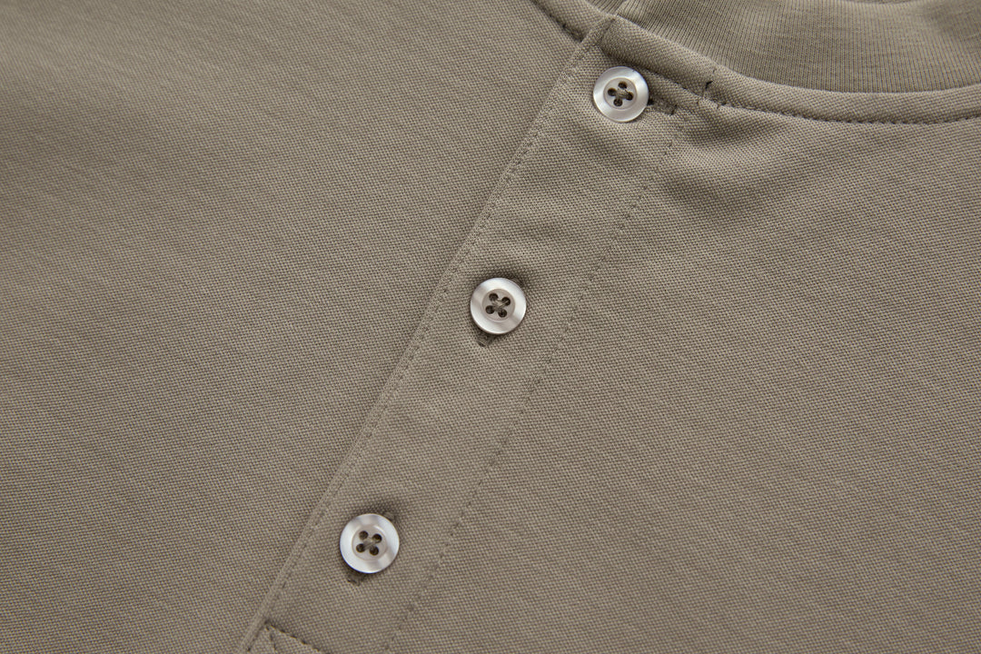 Cinder grandad top button placket with three white buttons