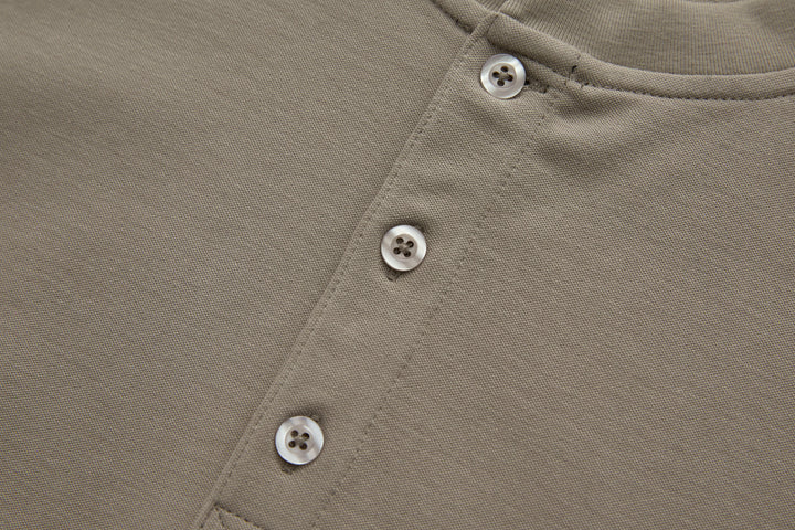 Cinder grandad top button placket with three white buttons