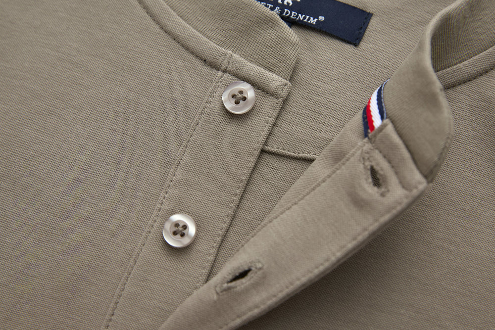 Cinder grandad top collar and two-button placket with chest pocket