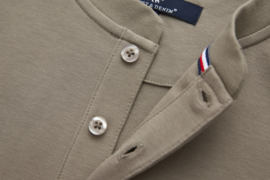 Cinder grandad top collar and two-button placket with chest pocket