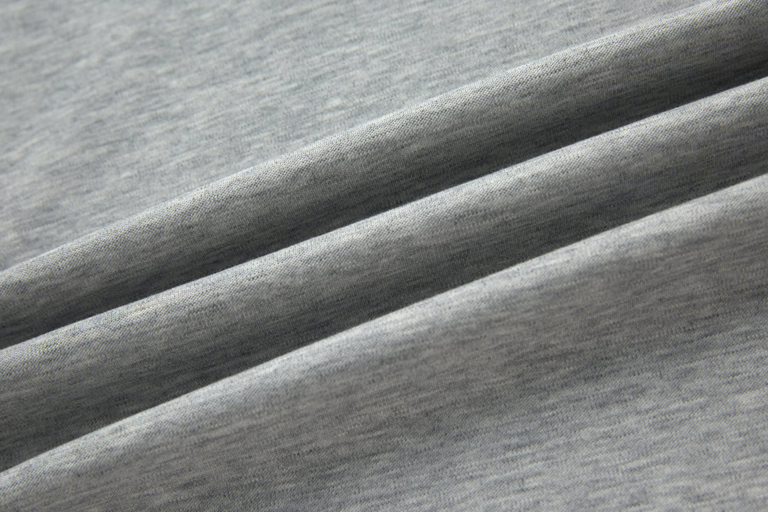 Heather gray grandad denim top fabric close-up