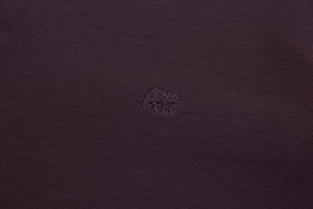 Raisin grandad-style top with small embroidered chest logo detail