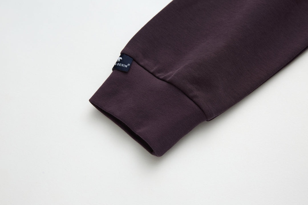Raisin grandad-style top with stitched cuff and hem, folded sleeve end